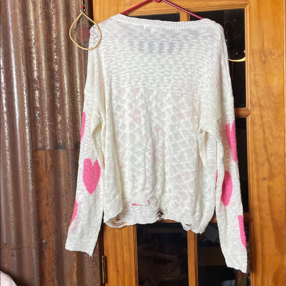Wild Fable Cream Sweater with Pink Hearts, Size XL - Picture 6 of 7